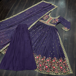 Premium Floral Embroidered Georgette Anarkali Sharara Set with Dupatta